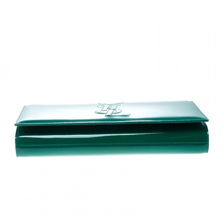 Pre Owned Saint Laurent Green Patent Leather Belle De Jour Flap Clutch