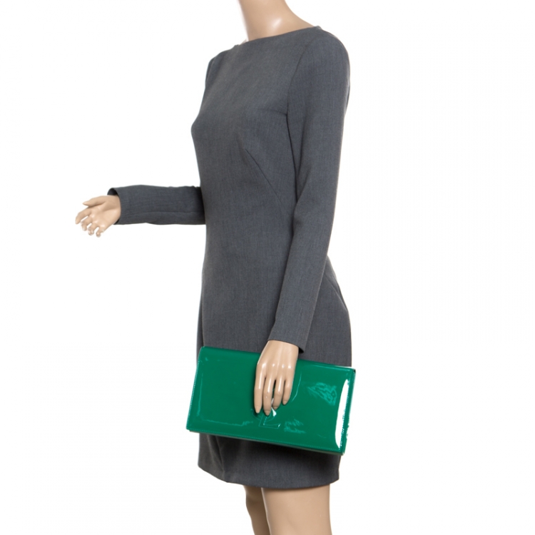 Pre Owned Saint Laurent Green Patent Leather Belle De Jour Flap Clutch