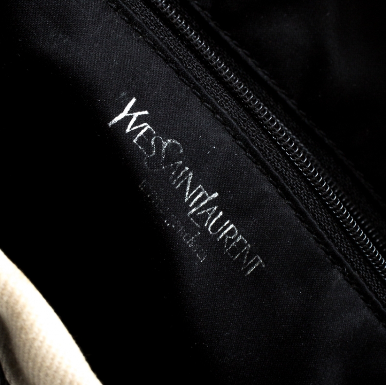 Pre Owned Saint Laurent Off White/Black Canvas Kahala Tote