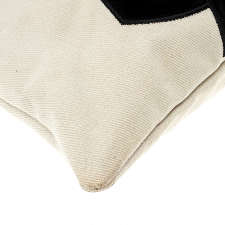 Pre Owned Saint Laurent Off White/Black Canvas Kahala Tote