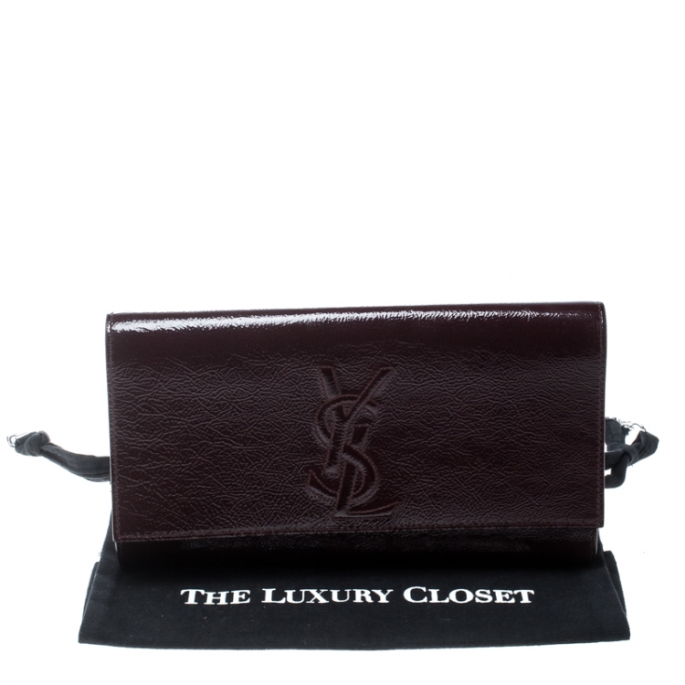 Pre Owned Saint Laurent Burgundy Patent Leather Belle De Jour Flap Clutch