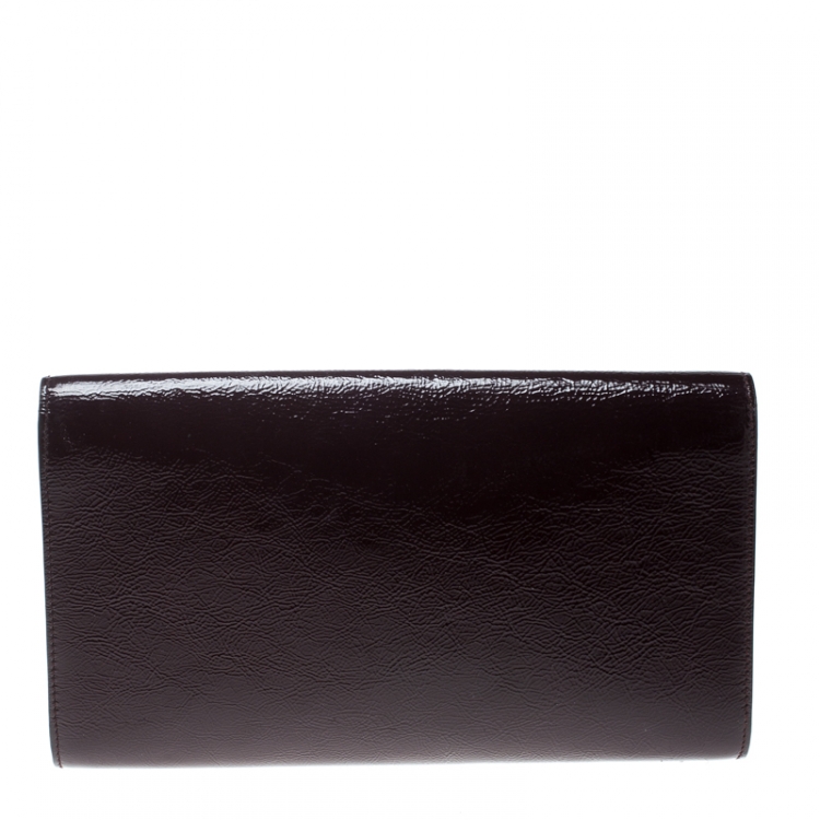 Pre Owned Saint Laurent Burgundy Patent Leather Belle De Jour Flap Clutch