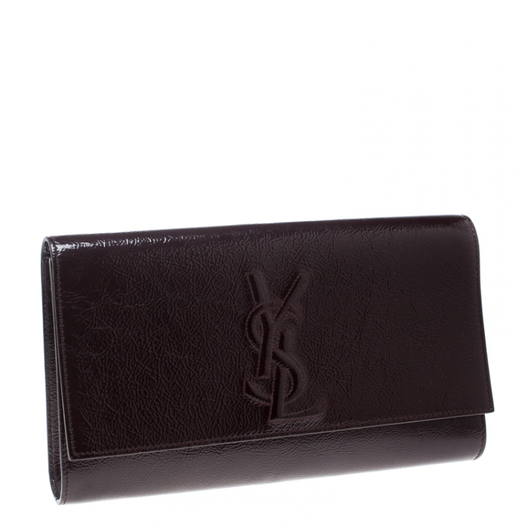 Pre Owned Saint Laurent Burgundy Patent Leather Belle De Jour Flap Clutch