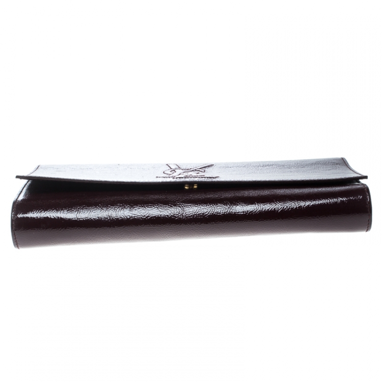 Pre Owned Saint Laurent Burgundy Patent Leather Belle De Jour Flap Clutch