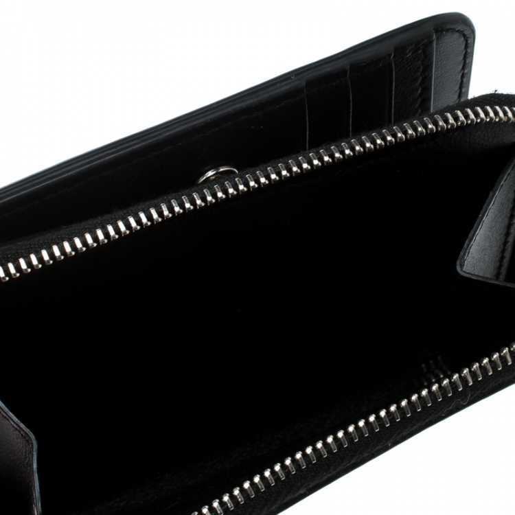 Pre Owned Saint Laurent Black Leather Love Patched Zip Wallet 