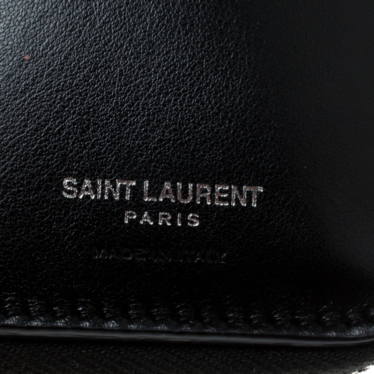 Pre Owned Saint Laurent Black Leather Love Patched Zip Wallet 