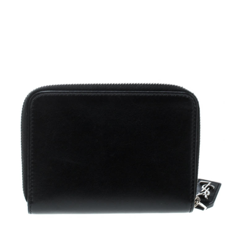 Pre Owned Saint Laurent Black Leather Love Patched Zip Wallet 