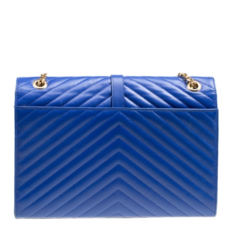 Pre Owned Saint Laurent Blue Leather Monogram Envelope Shoulder Bag