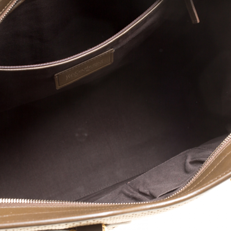 Pre Owned Saint Laurent Brown/Gold Perforated Leather Medium Chyc Cabas Tote
