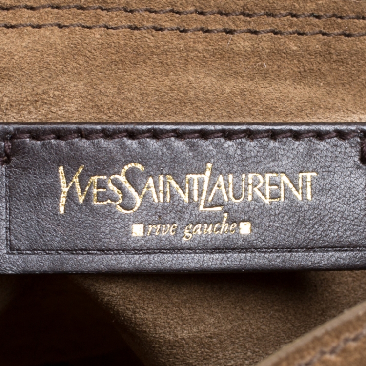 Pre Owned Saint Laurent Khaki Green/Brown Croc Embossed Nubuck Leather and Suede Medium Muse Two Satchel