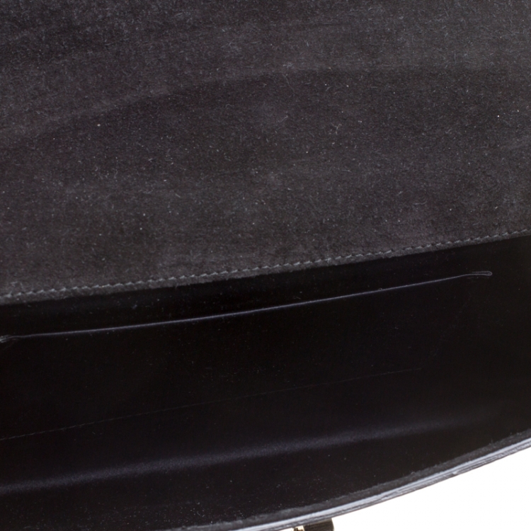 Pre Owned Saint Laurent Black Textured Patent Leather Muse Clutch