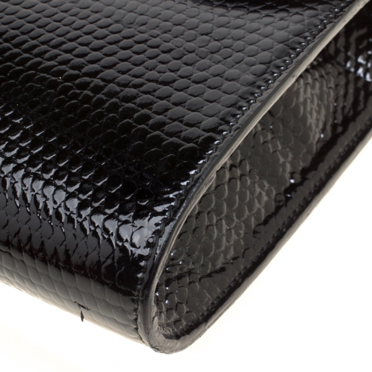 Pre Owned Saint Laurent Black Textured Patent Leather Muse Clutch