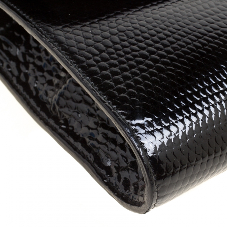 Pre Owned Saint Laurent Black Textured Patent Leather Muse Clutch