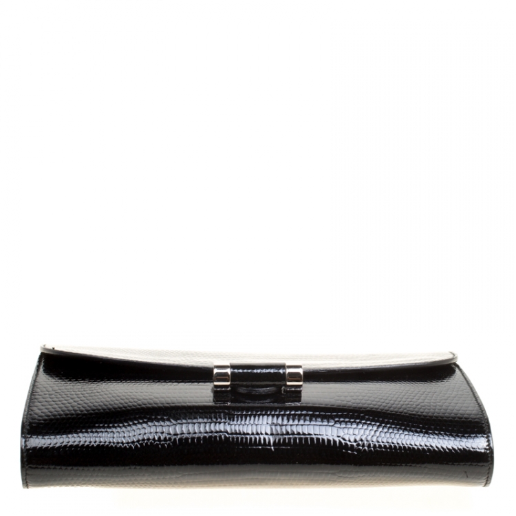 Pre Owned Saint Laurent Black Textured Patent Leather Muse Clutch