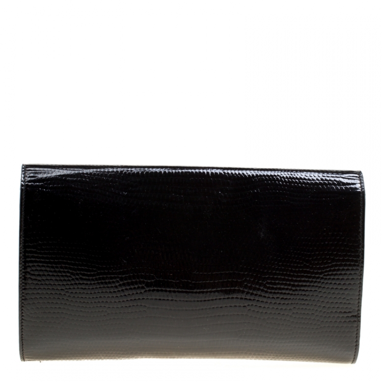 Pre Owned Saint Laurent Black Textured Patent Leather Muse Clutch