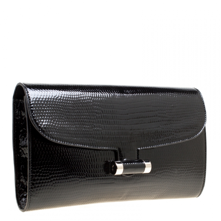 Pre Owned Saint Laurent Black Textured Patent Leather Muse Clutch