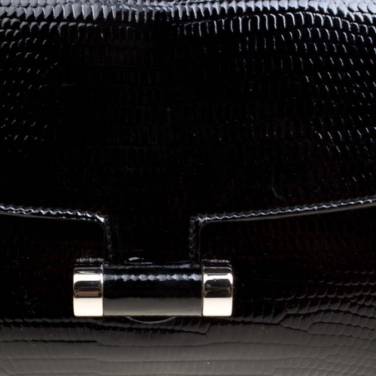 Pre Owned Saint Laurent Black Textured Patent Leather Muse Clutch