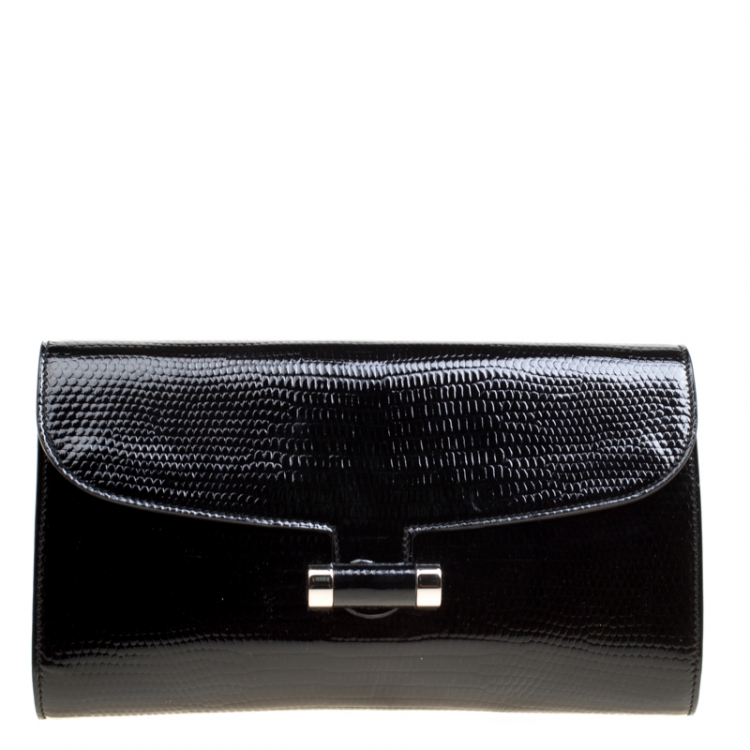 Pre Owned Saint Laurent Black Textured Patent Leather Muse Clutch