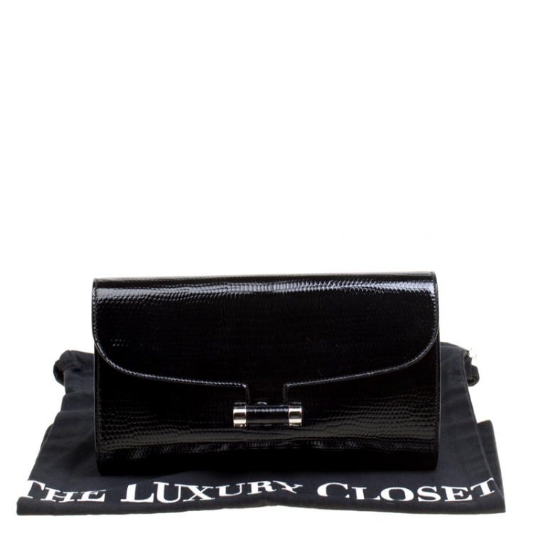 Pre Owned Saint Laurent Black Textured Patent Leather Muse Clutch
