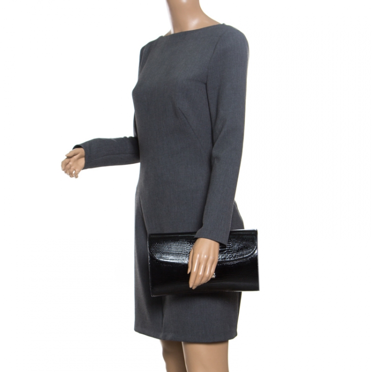 Pre Owned Saint Laurent Black Textured Patent Leather Muse Clutch