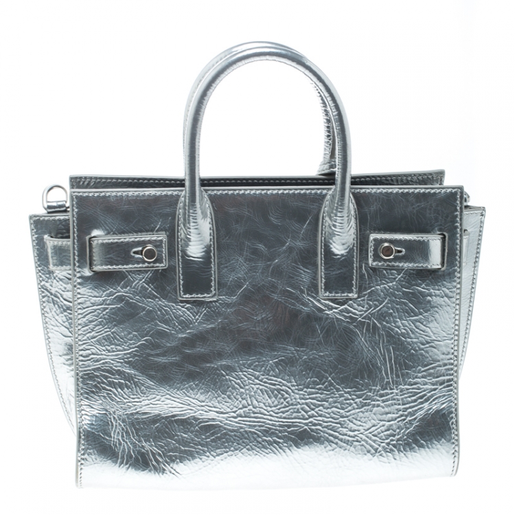 Pre Owned Saint Laurent Silver Laminated Leather Classic Sac De Jour Tote