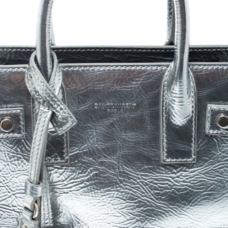 Pre Owned Saint Laurent Silver Laminated Leather Classic Sac De Jour Tote