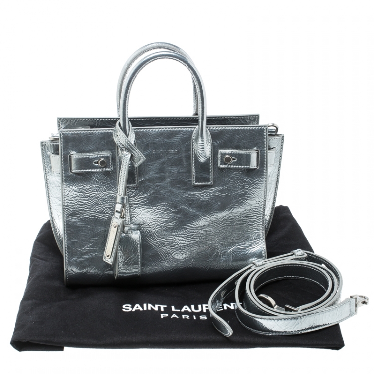 Pre Owned Saint Laurent Silver Laminated Leather Classic Sac De Jour Tote