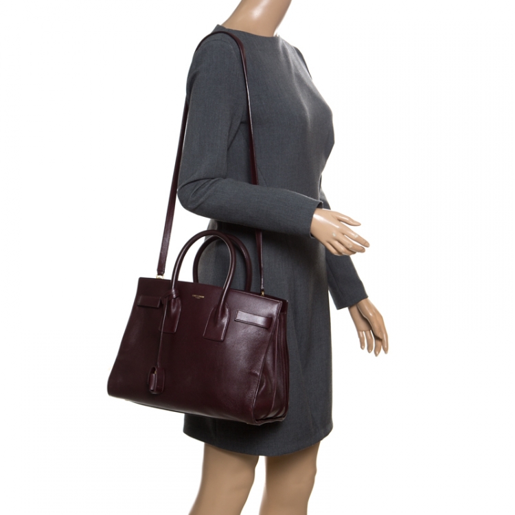 Pre Owned Saint Laurent Burgundy Leather Small Classic Sac De Jour Tote