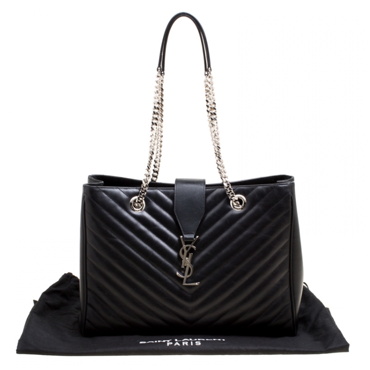 Pre Owned Saint Laurent Black Matelasse Leather Cassandre Shopper Tote