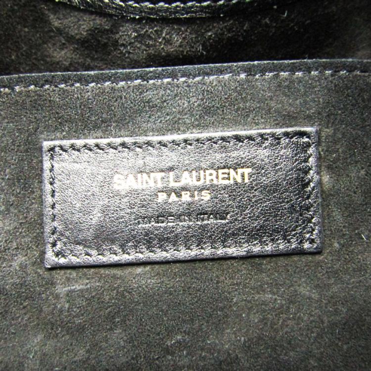 Pre Owned Saint Laurent Paris Black Suede Emmanuelle Fringe Bucket Bag