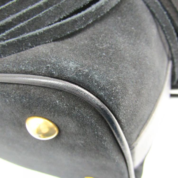 Pre Owned Saint Laurent Paris Black Suede Emmanuelle Fringe Bucket Bag