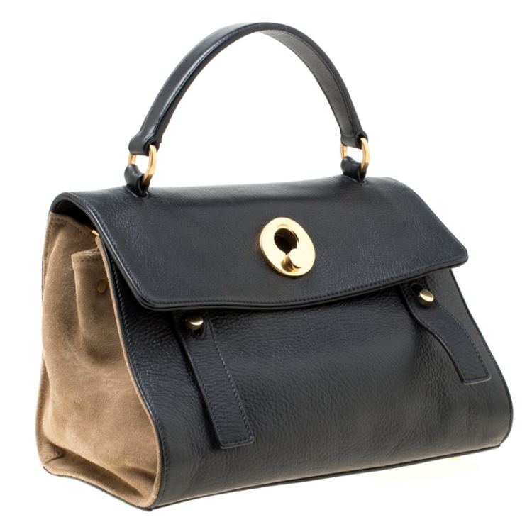 Pre Owned Saint Laurent Black/Beige Leather Small Muse Two Top Handle Bag