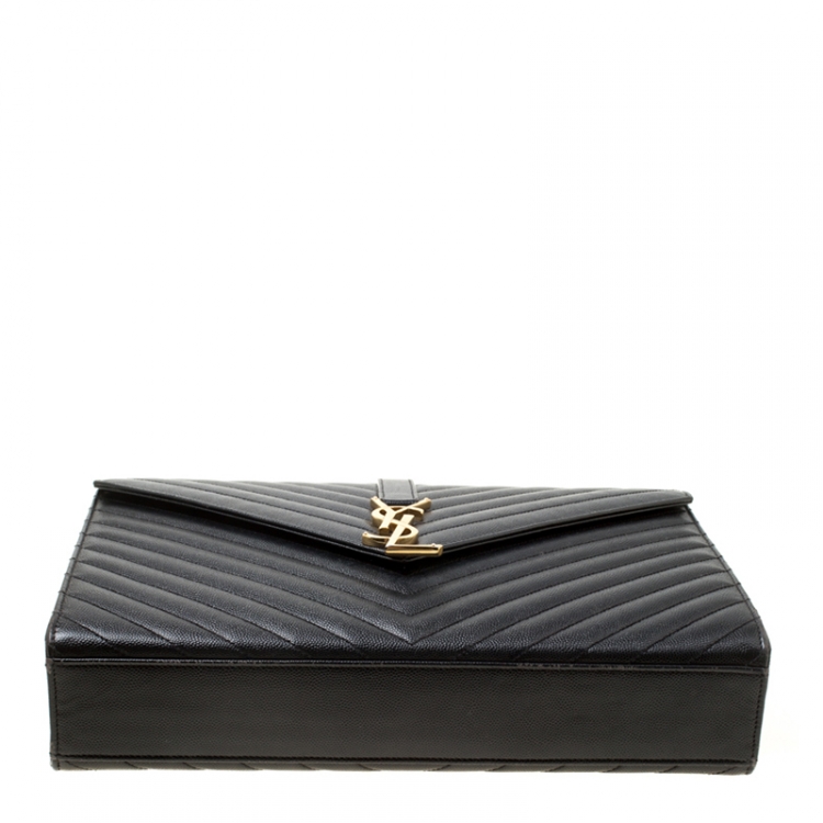 Pre Owned Saint Laurent Black Matelasse Leather Large Cassandre Flap Bag