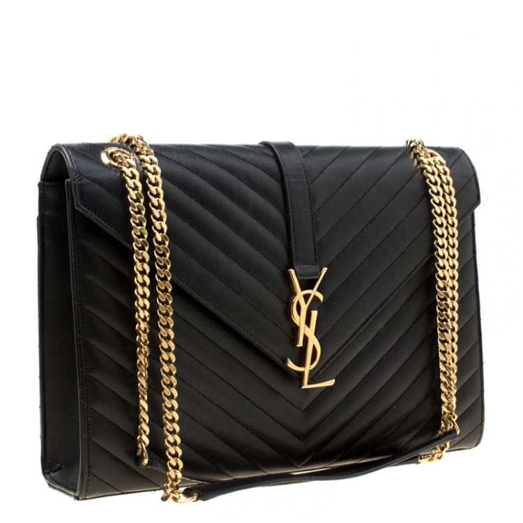 Pre Owned Saint Laurent Black Matelasse Leather Large Cassandre Flap Bag