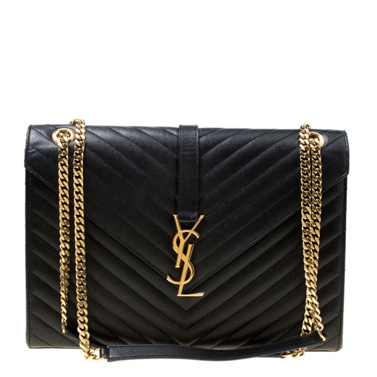 Pre Owned Saint Laurent Black Matelasse Leather Large Cassandre Flap Bag