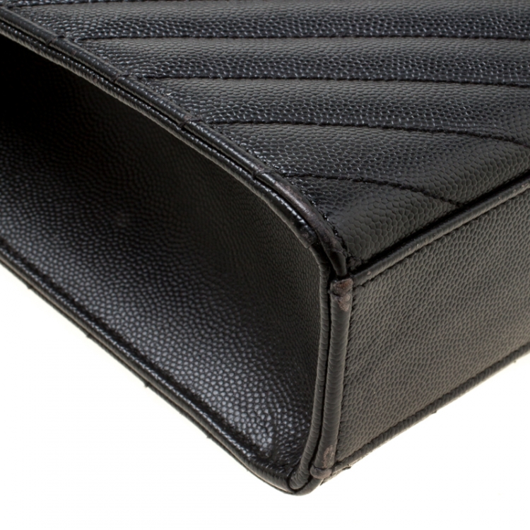 Pre Owned Saint Laurent Black Matelasse Leather Large Cassandre Flap Bag