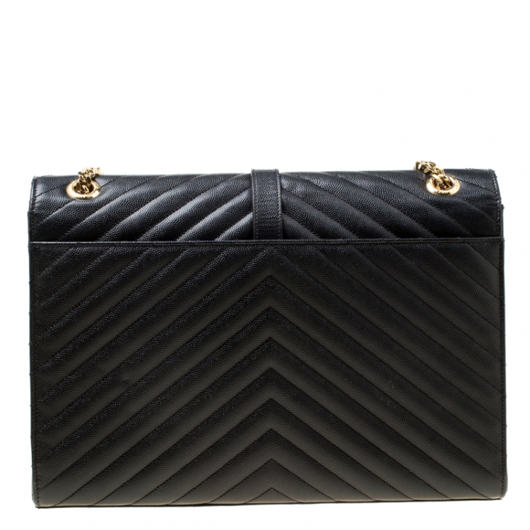 Pre Owned Saint Laurent Black Matelasse Leather Large Cassandre Flap Bag
