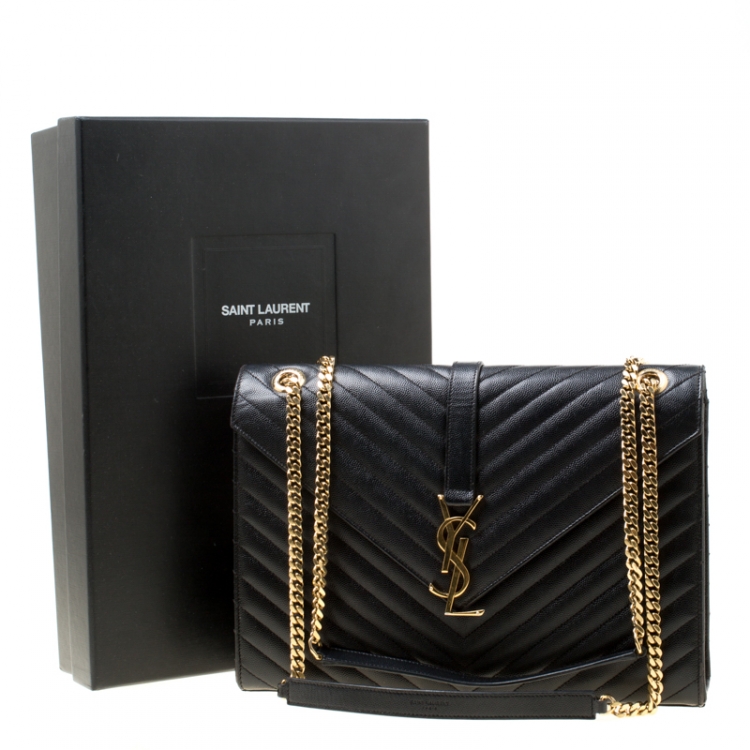 Pre Owned Saint Laurent Black Matelasse Leather Large Cassandre Flap Bag