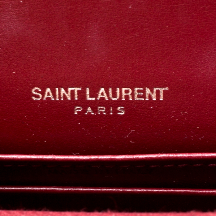 Pre Owned  Saint Laurent Burgundy Croc Embossed Leather Sunset Shoulder Bag
