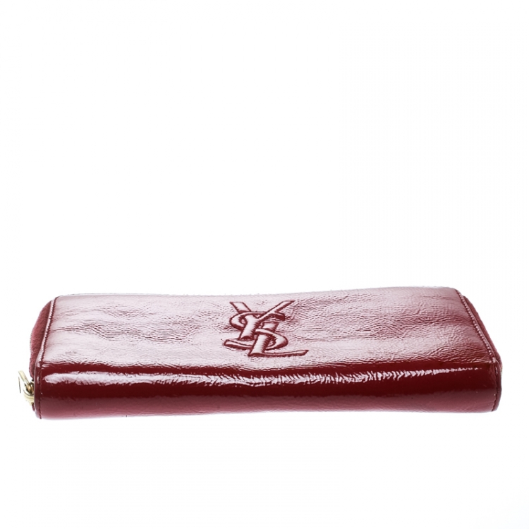 Pre Owned Saint Laurent Burgundy Patent Leather Bell De Jour Zip Around Wallet