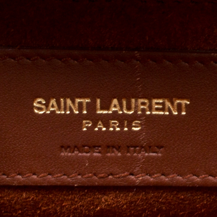 Pre Owned Saint Laurent Dark Brown Leather Medium Monogram Université Flap Bag 