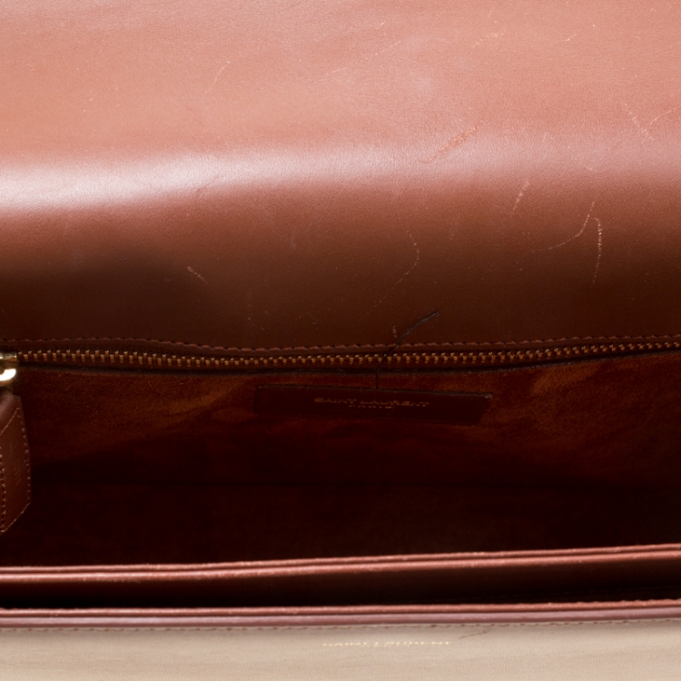 Pre Owned Saint Laurent Dark Brown Leather Medium Monogram Université Flap Bag 