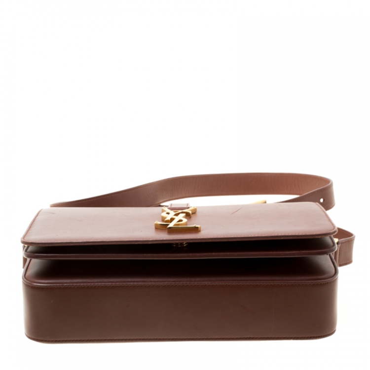 Pre Owned Saint Laurent Dark Brown Leather Medium Monogram Université Flap Bag 