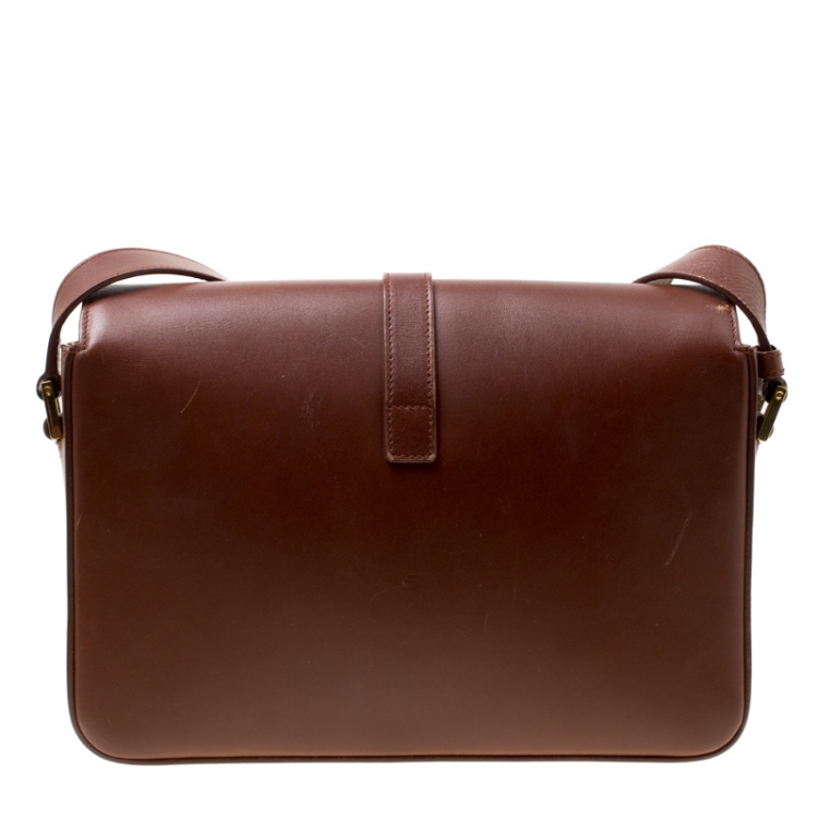 Pre Owned Saint Laurent Dark Brown Leather Medium Monogram Université Flap Bag 