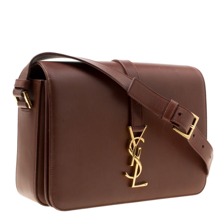 Pre Owned Saint Laurent Dark Brown Leather Medium Monogram Université Flap Bag 