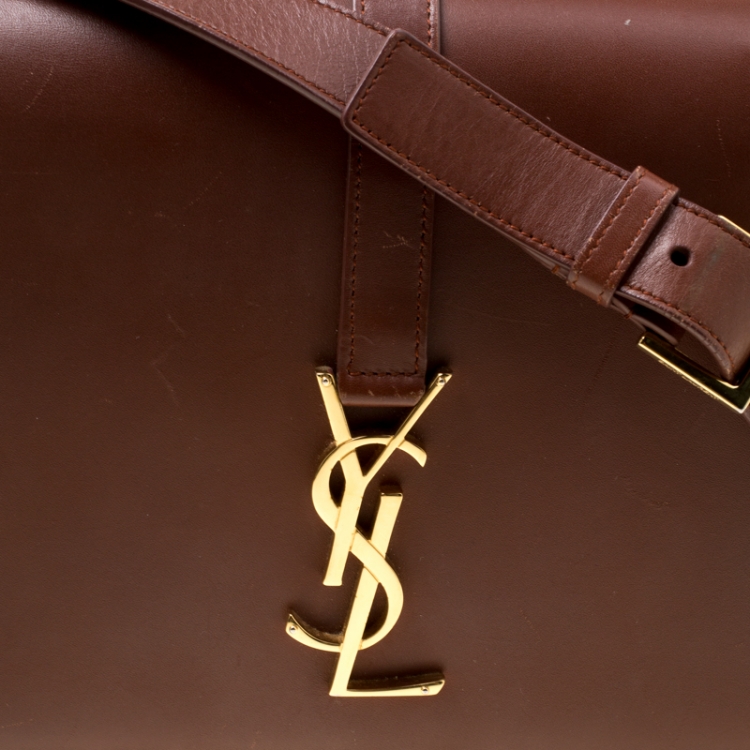 Pre Owned Saint Laurent Dark Brown Leather Medium Monogram Université Flap Bag 