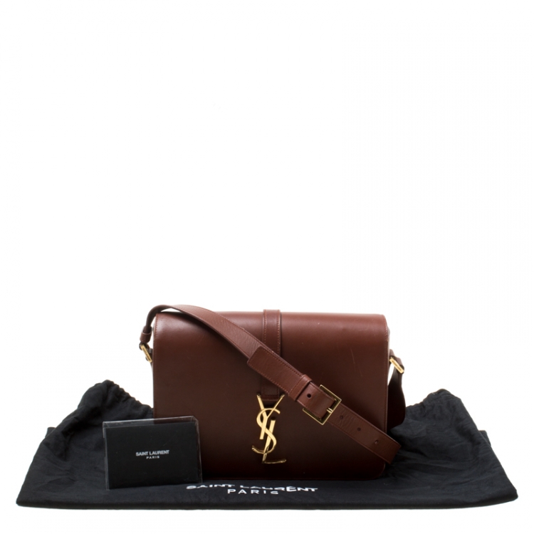 Pre Owned Saint Laurent Dark Brown Leather Medium Monogram Université Flap Bag 