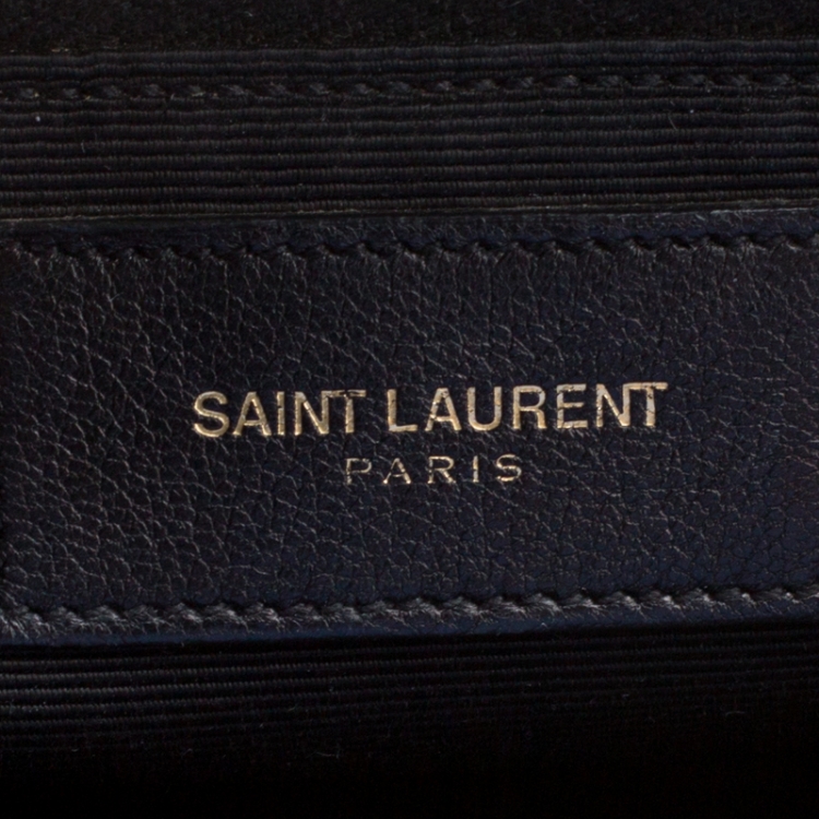 Pre Owned Saint Laurent Blue Matelasse Leather Cassandre Tote