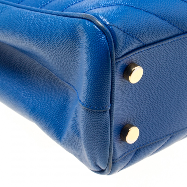 Pre Owned Saint Laurent Blue Matelasse Leather Cassandre Tote