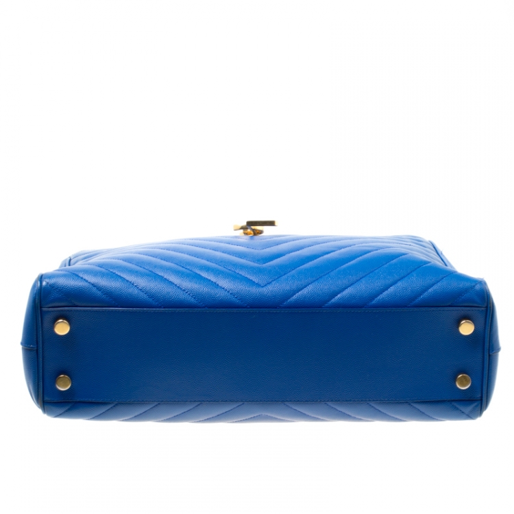 Pre Owned Saint Laurent Blue Matelasse Leather Cassandre Tote